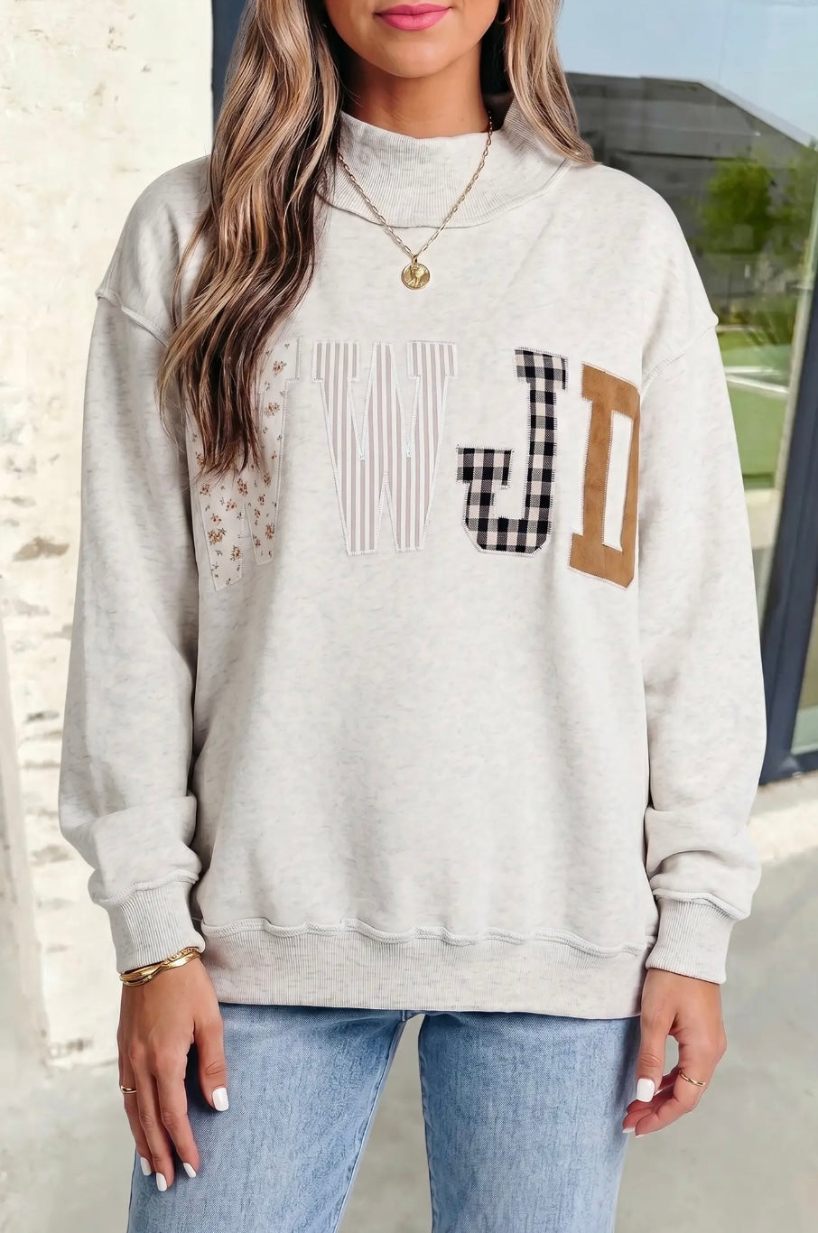 WWJD PATCHWORK SWEATSHIRT