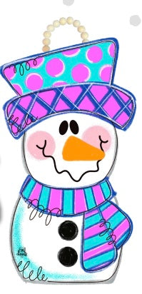 DOOR HANGER- PINK SNOWMAN