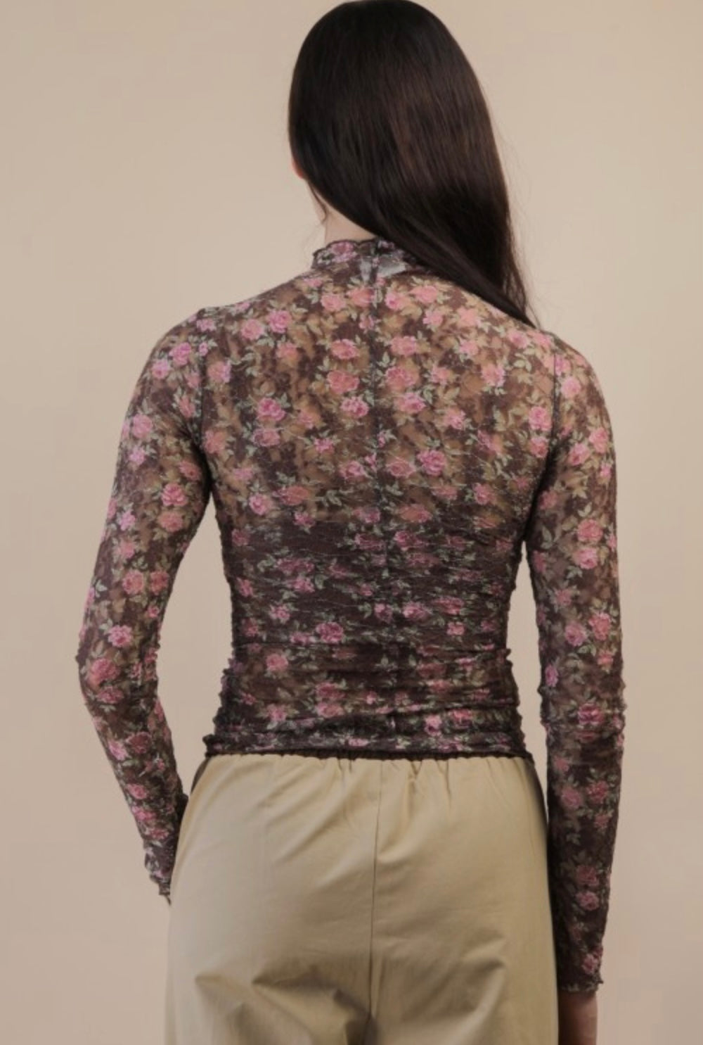 LACE MESH TOP CHOCOLATE FLORAL
