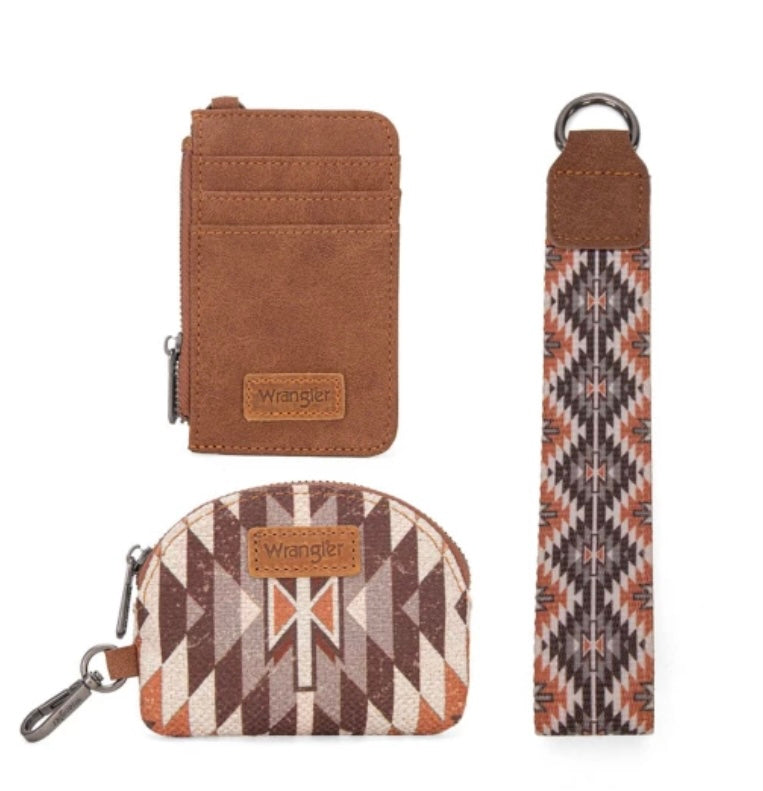 WRANGLER SOUTHWESTERN PRINT KEYCHAIN COIN WALLET BROWN