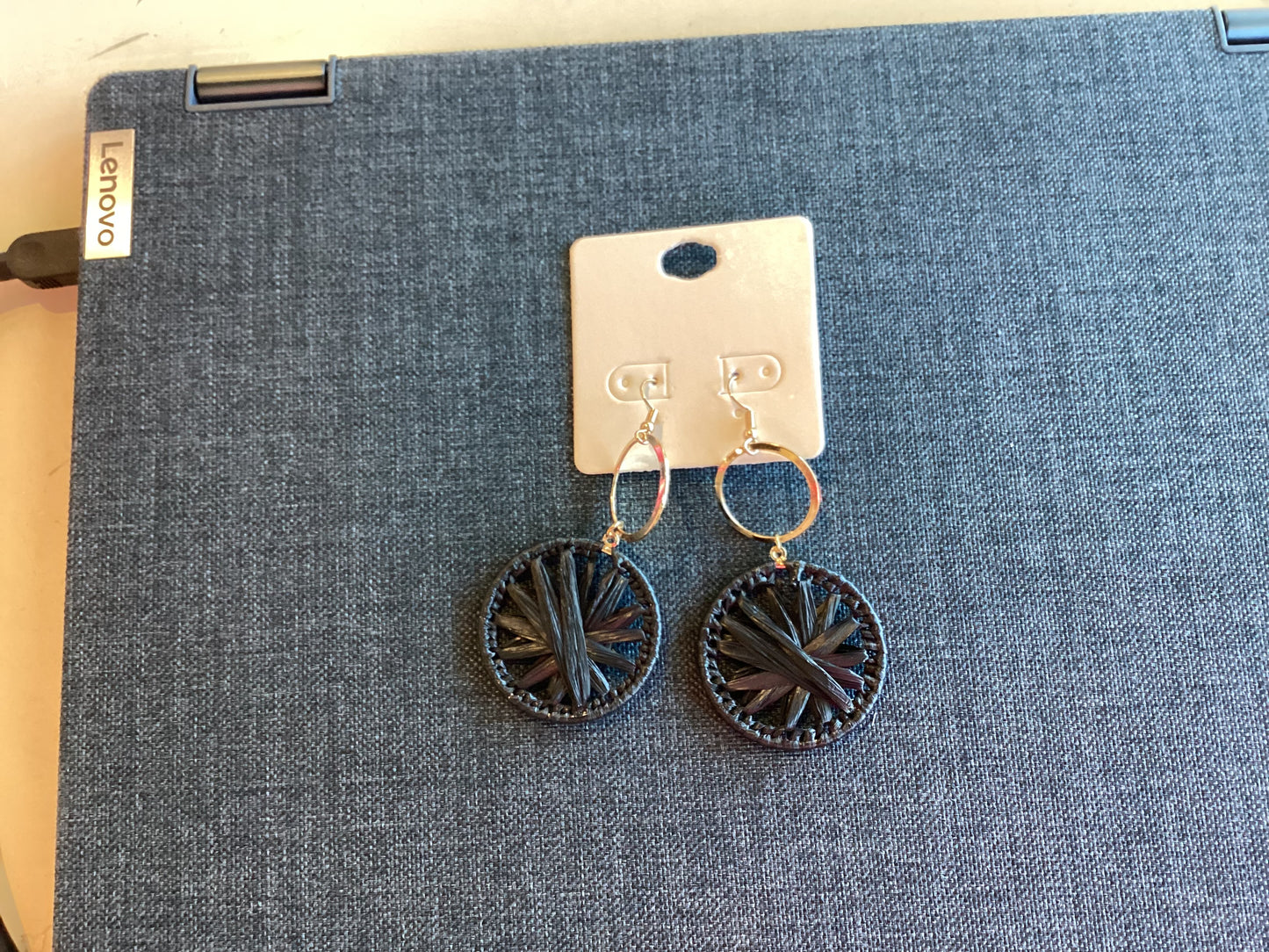 BLACK RAFFIA DANGLE EARRINGS