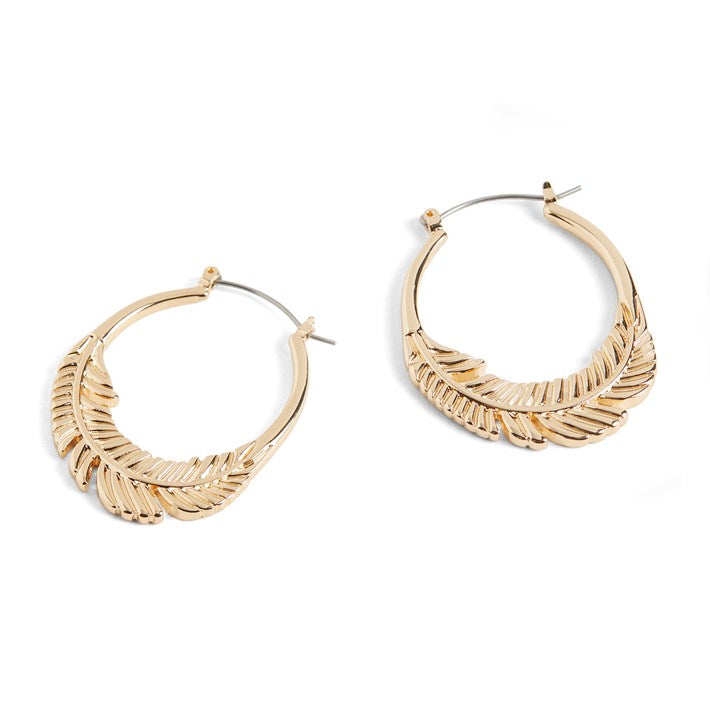 Whispers Feather Hoop Earrings - Gold - Gold