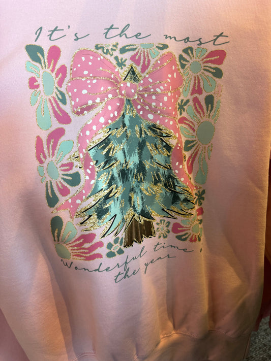 FAUX GLITTER TREE WITH BOW SWEATSHIRT