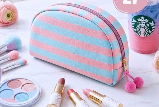 COTTON CANDY STRIPED COSMETIC BAG