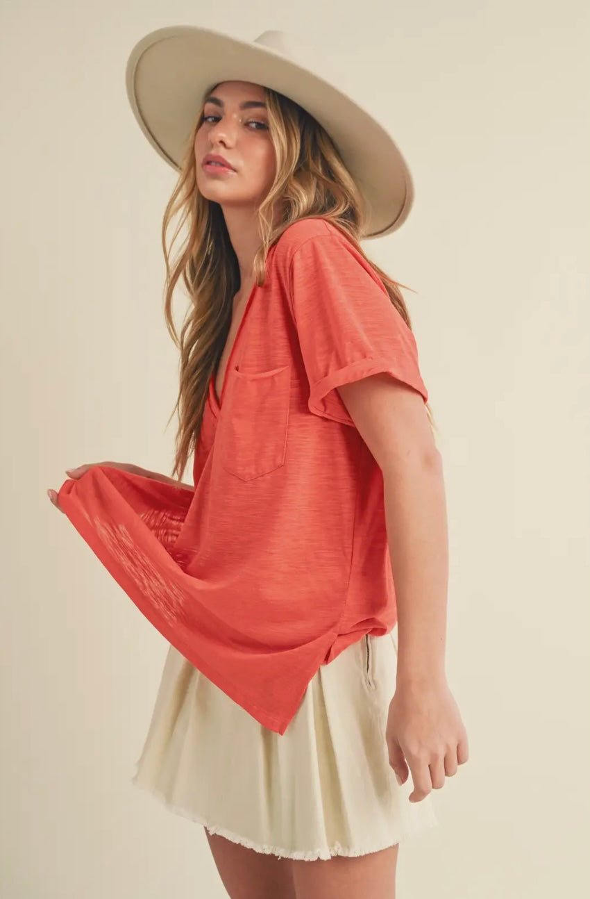 CORAL CRUSH V-NECK TEE