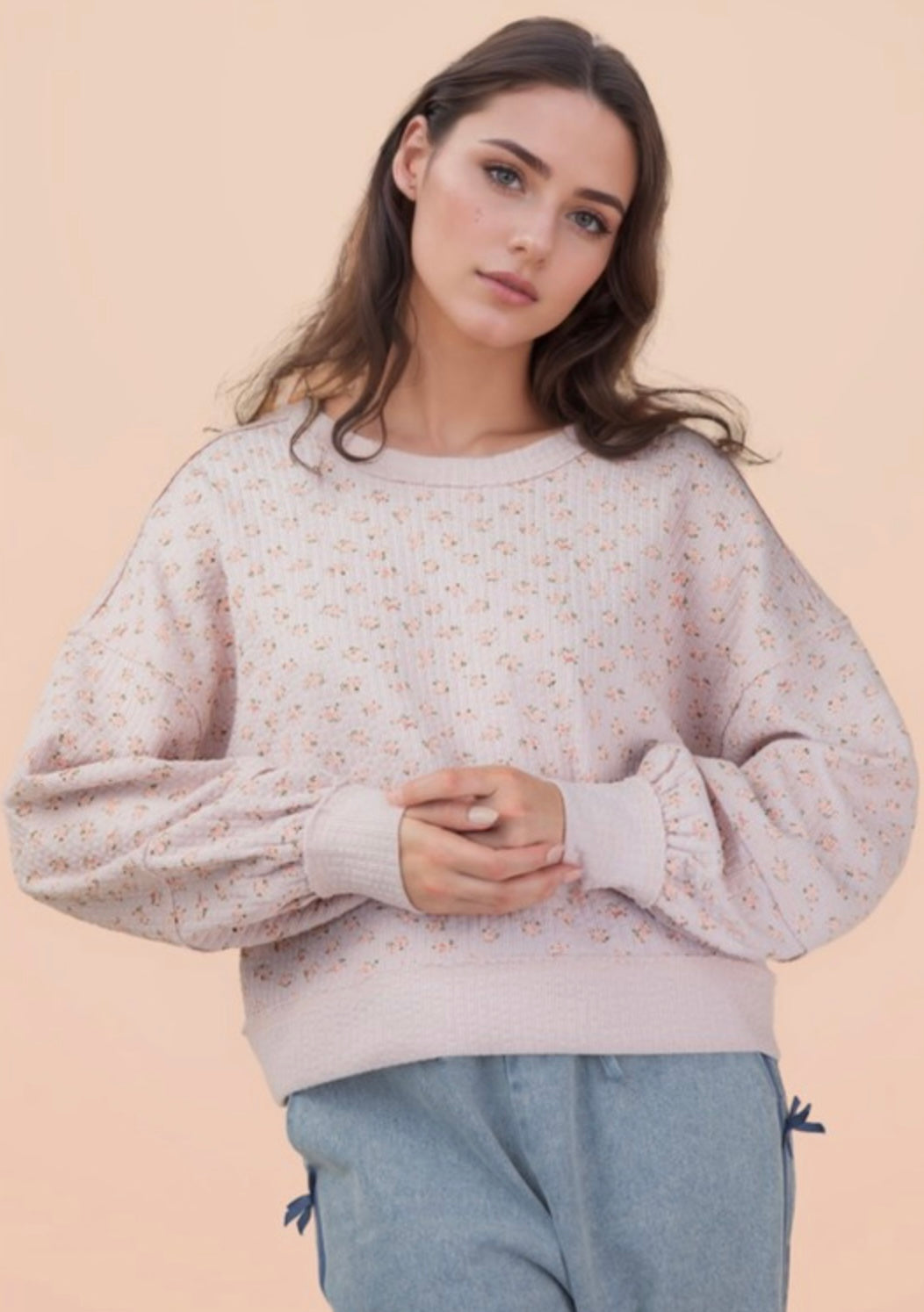 Sweet Peony Waffle Blouse