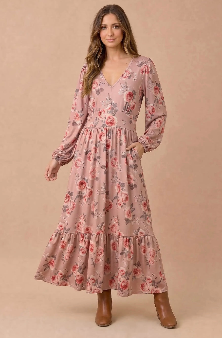 BLUSHING ROSE FLORAL MAXI