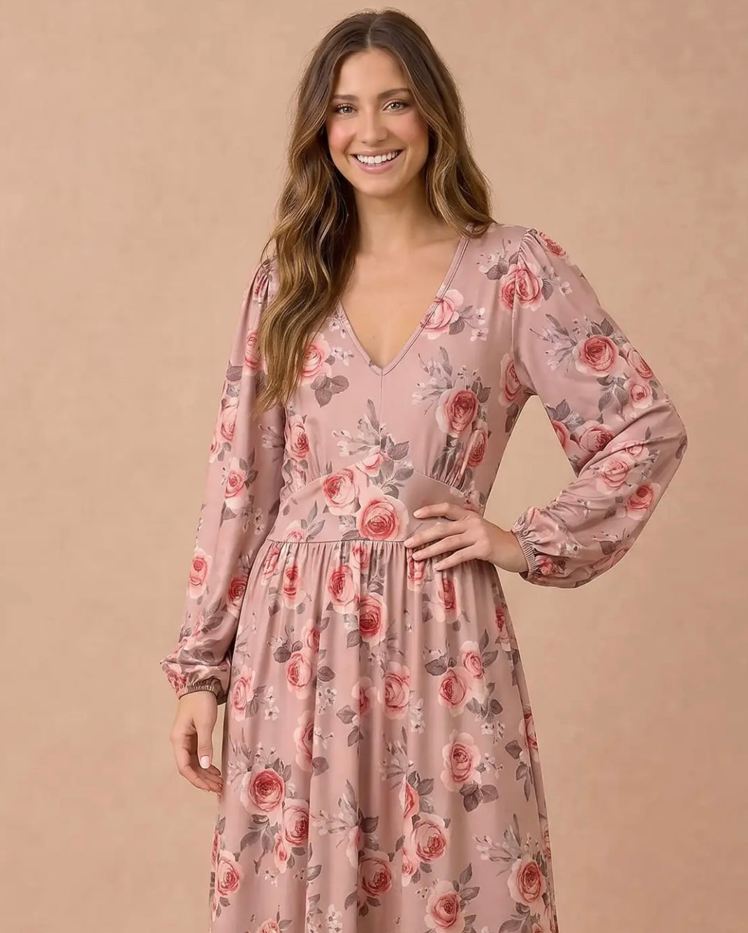 BLUSHING ROSE FLORAL MAXI