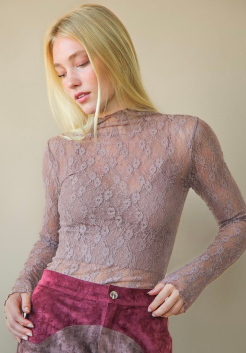 LACE MESH TOP MOCHA