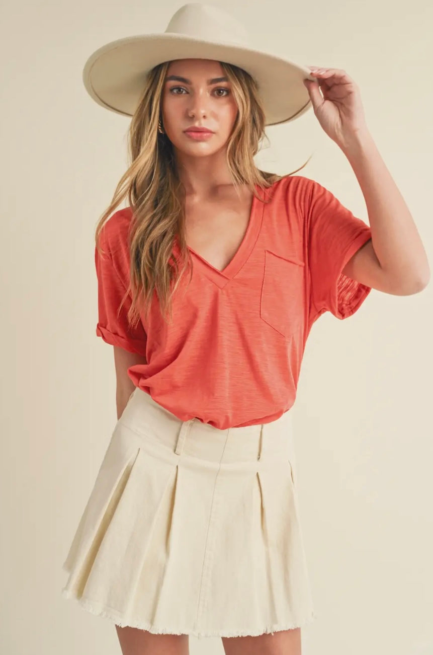 CORAL CRUSH V-NECK TEE