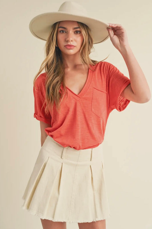 CORAL CRUSH V-NECK TEE