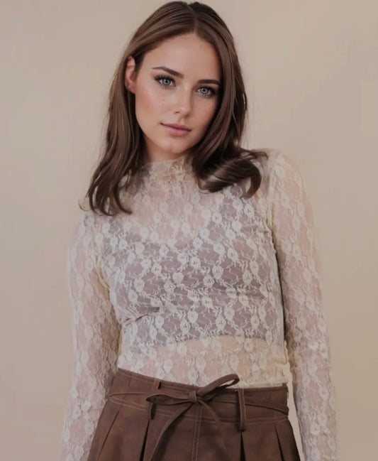 LACE MESH TOP CHAMPAGNE