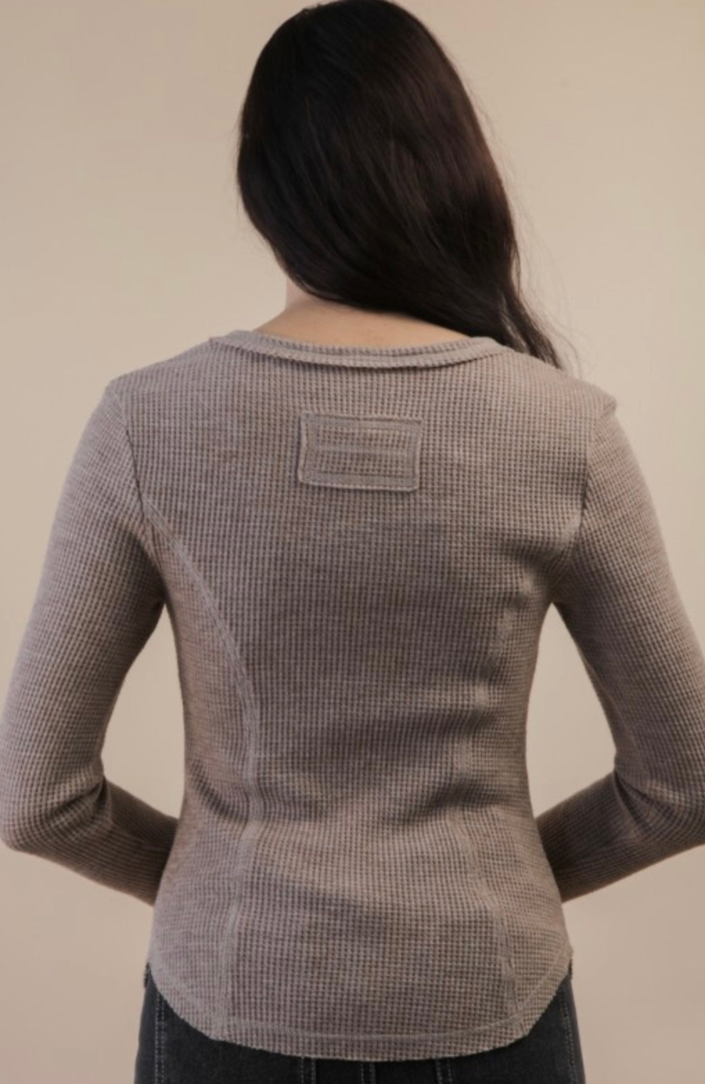 Buttoned Bliss Waffle Top (Oatmeal & Mocha)