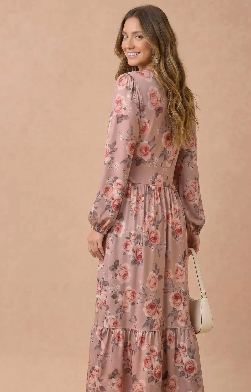 BLUSHING ROSE FLORAL MAXI