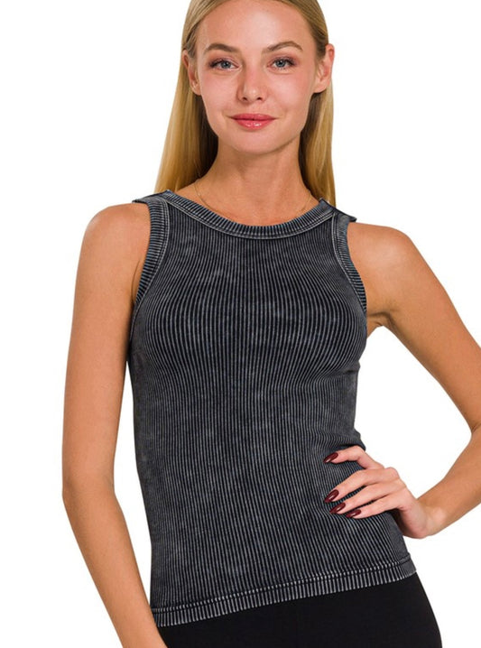2 WAY RIBBED TANK BLACK