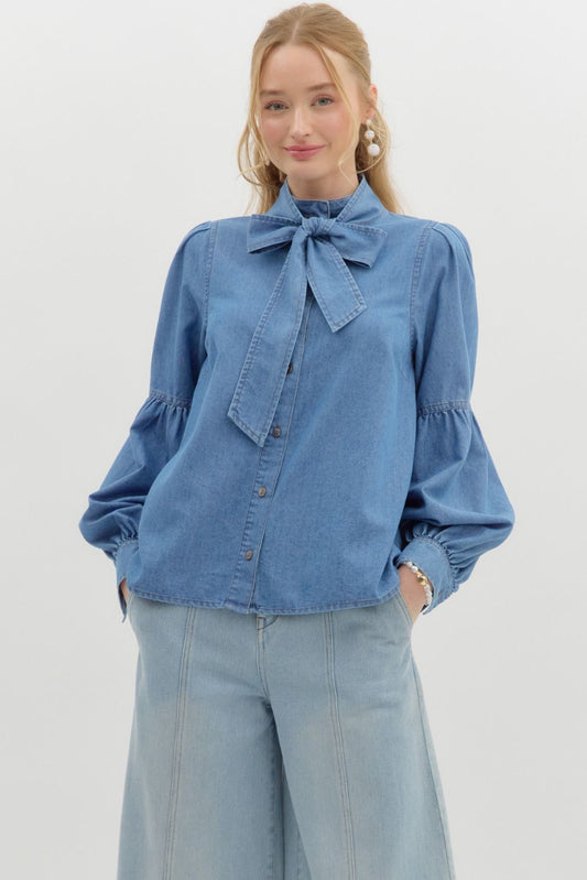 DARLING DENIM BOW TOP