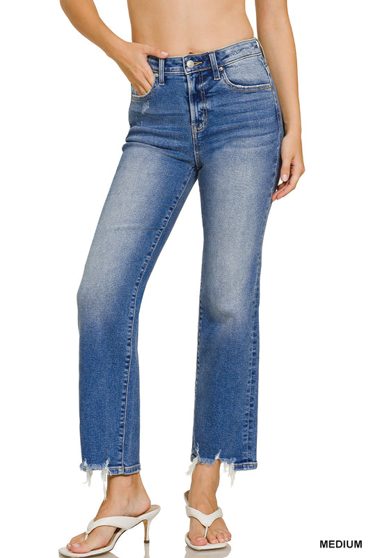 FRAYED FINISH STRAIGHT JEANS