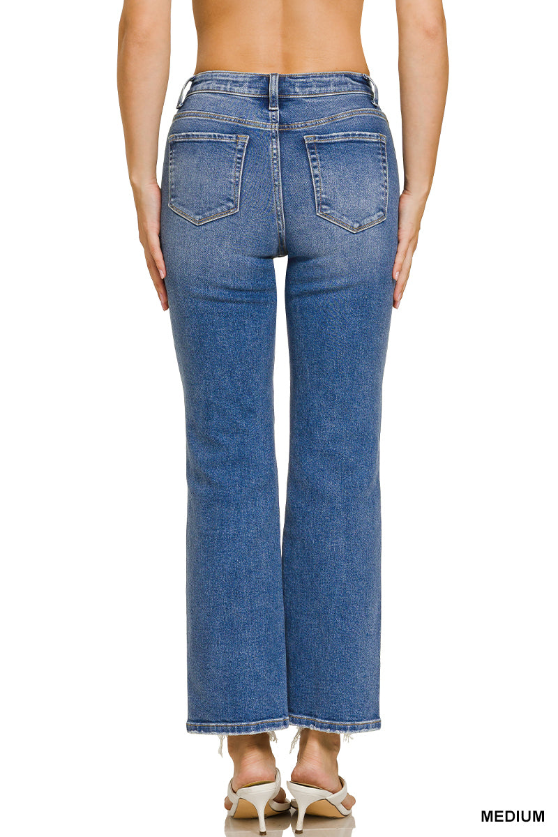 FRAYED FINISH STRAIGHT JEANS