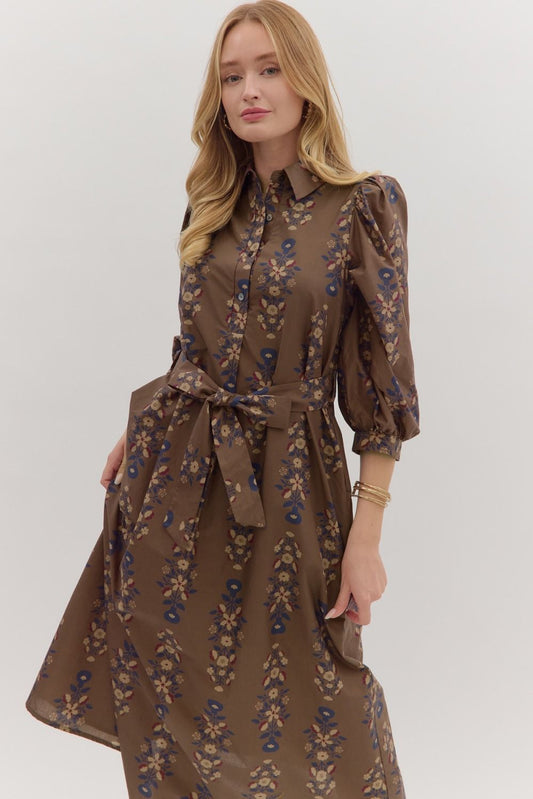 CHESTNUT CHARM MIDI DRESS