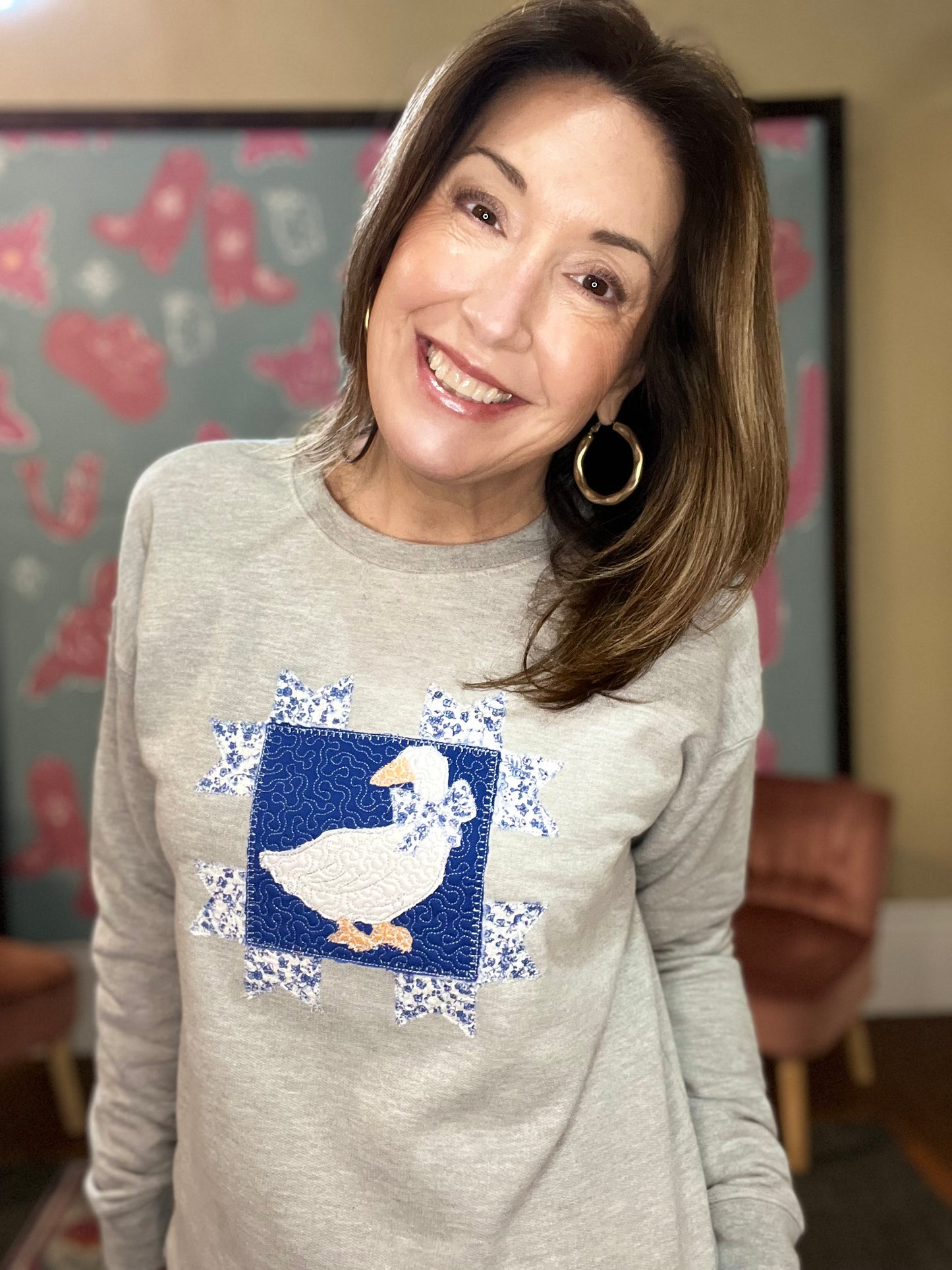COUNTRY COTTAGE GOOSE QUILTED SWEATSHIRT