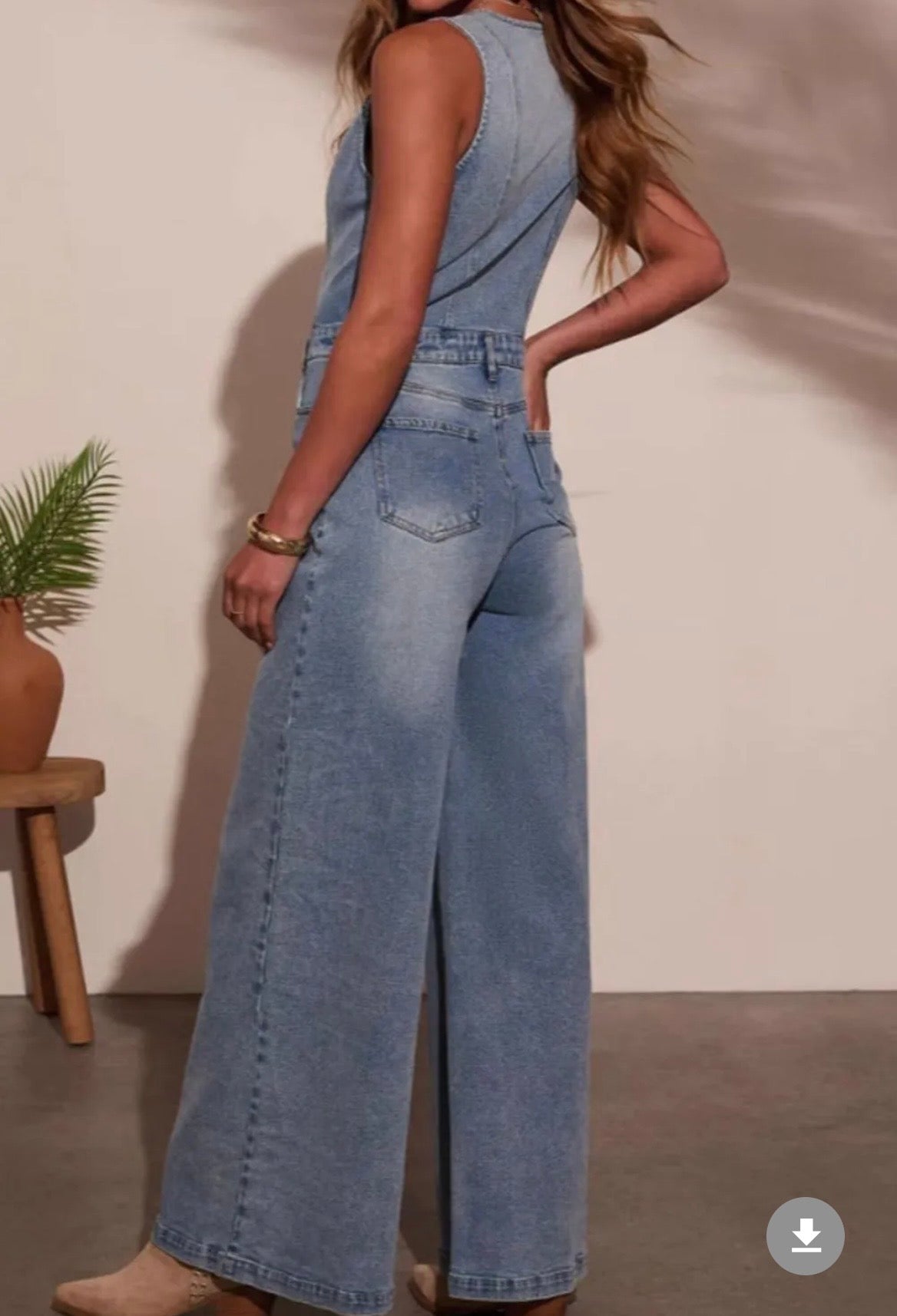 V-NECK WIDE LEG DENIM JUMPER