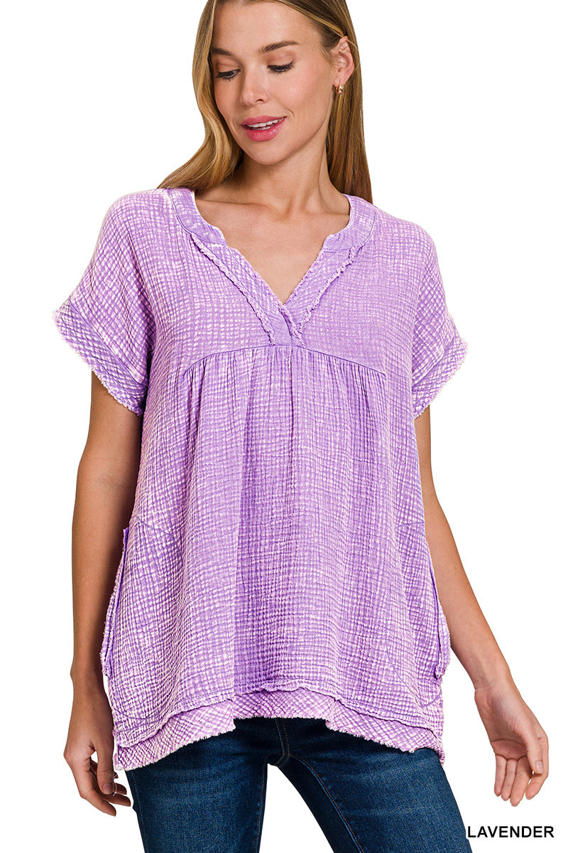 LAVENDER SKIES GAUZE TOP