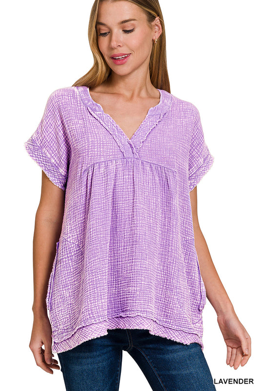 LAVENDER SKIES GAUZE TOP