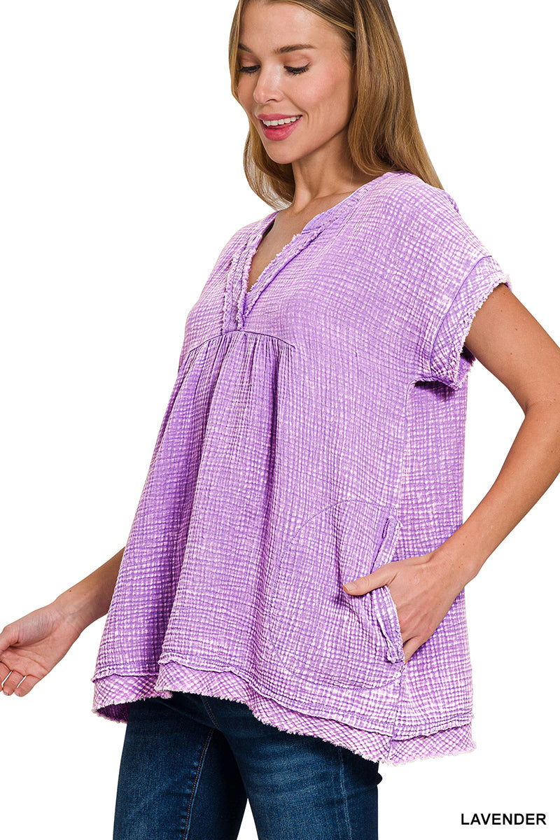 LAVENDER SKIES GAUZE TOP