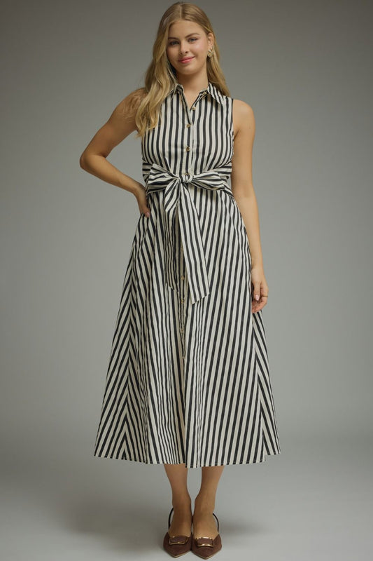 PINSTRIPE PERFECTION MIDI DRESS