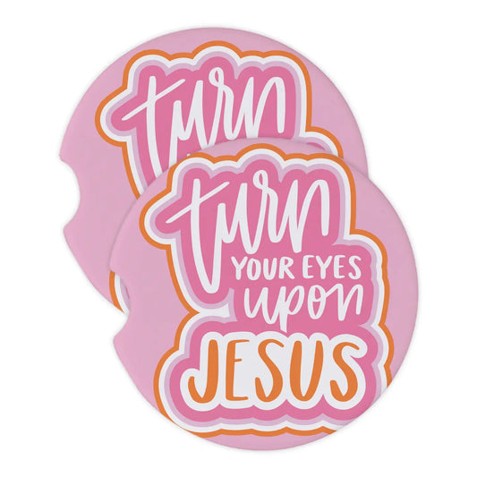 Car Coaster Eyes Upon Jesus Set of 2