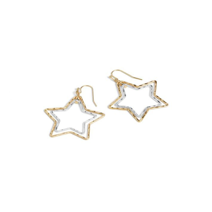 Whispers Hammered Star Dangle Earrings - Mixed