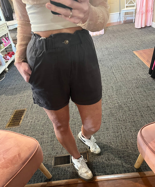 RISEN PAPER BAG LINEN SHORTS DARK GREY