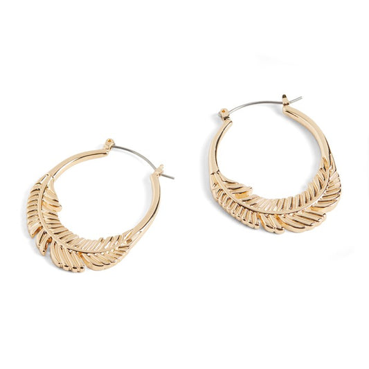 Whispers Feather Hoop Earrings - Gold - Gold