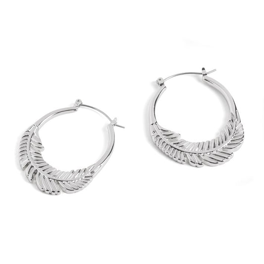 Whispers Feather Hoop Earrings - Silver - Silver